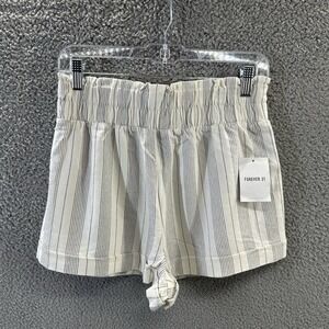 Forever 21 Shorts Women's Size Large Ivory & Black Pin Striped Paperbag Shorts